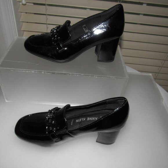 AK Anne Klein Treasure Black Patent Loafer Block Heels Size 6.5M | Minimalist - Picture 3 of 7